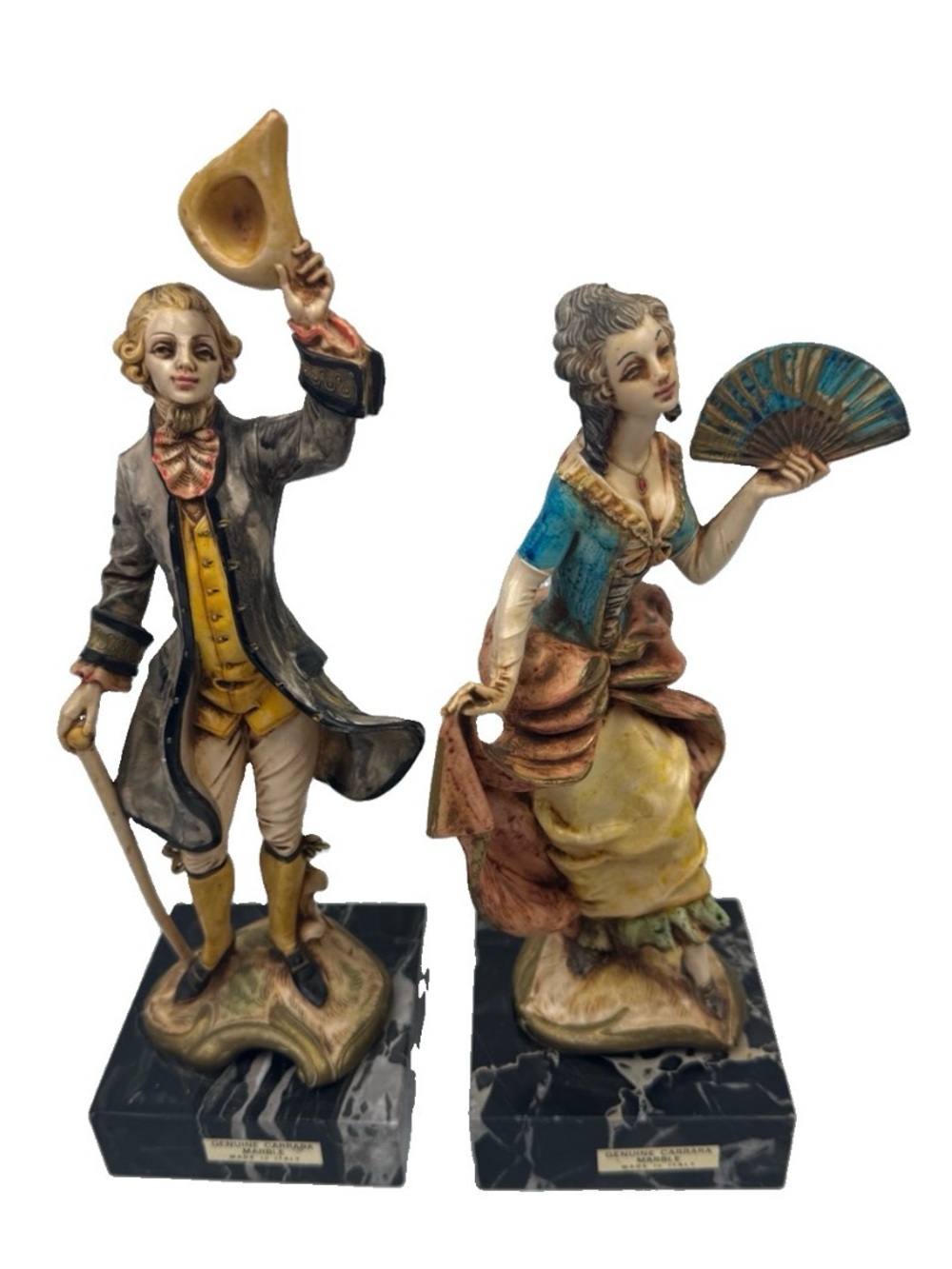 VTG Fontanini Depose Italy Gentleman Lady Figurine Set 177 178 Carrara Marble Ba